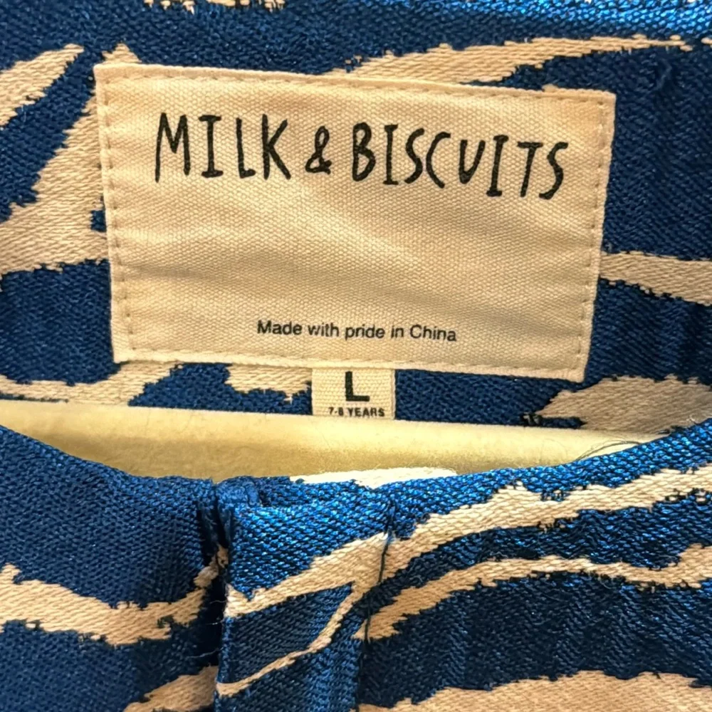 Milk & Biscuits Jacket Kids L 7 8 Blue White Zebra Print Quilted Lining Fashion
